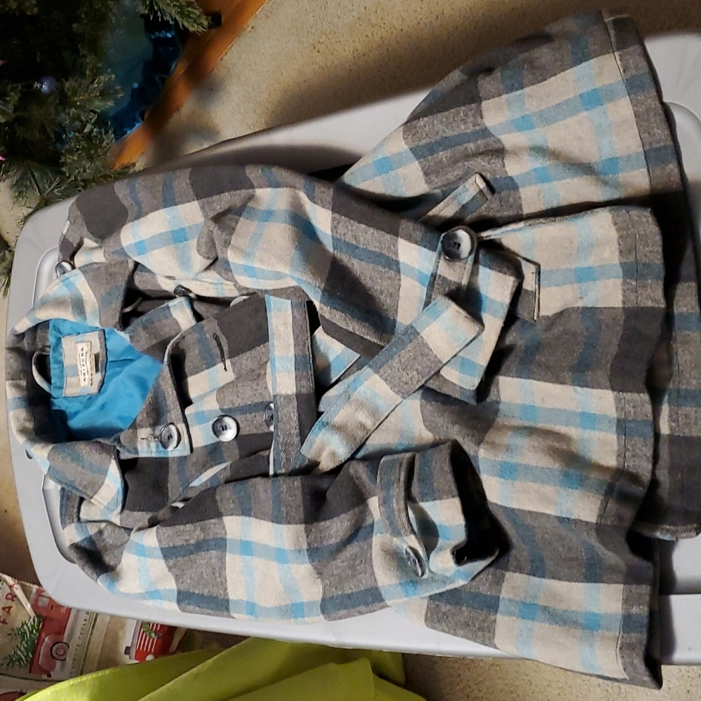 Arizonia Blue and Gray Plaid Lightweight Peacoat